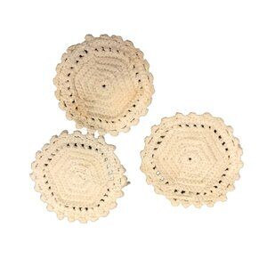 Handmade Crochet Lace Doilies Round White Cotton Vintage Coasters 4 inch Lot 3